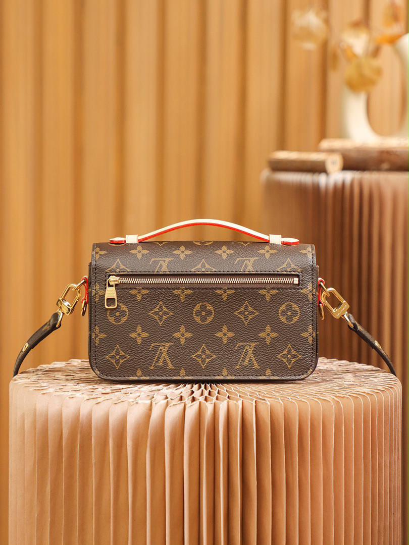Monogram Canvas Pochette Style Crossbody Bag Brown Gold Chain Shoulder Purse