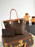 Monogram Canvas Neverfull Style Tote Bag Brown Red Interior Shoulder Handbag