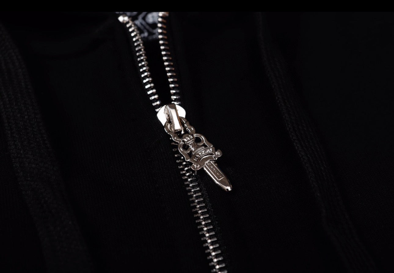 Shadow Crest Zip Hoodie – Black Streetwear Edition