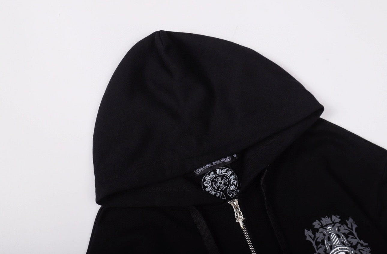 Shadow Crest Zip Hoodie – Black Streetwear Edition