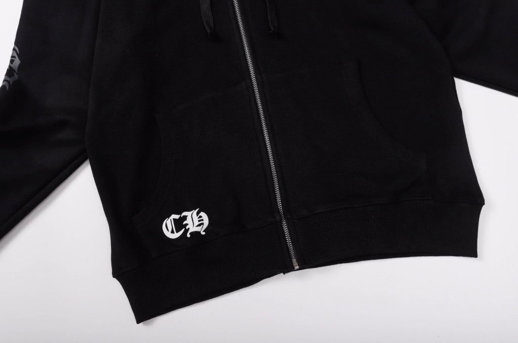 Shadow Crest Zip Hoodie – Black Streetwear Edition