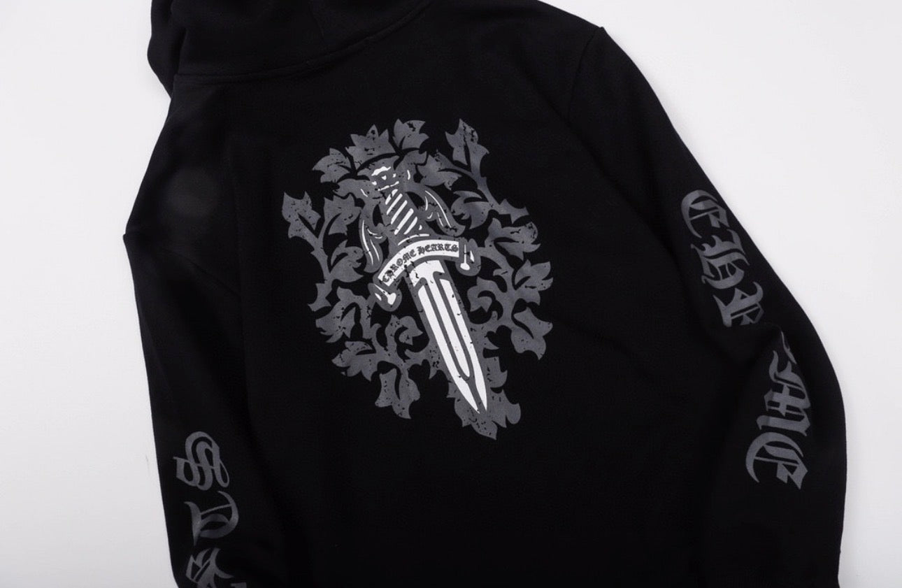 Shadow Crest Zip Hoodie – Black Streetwear Edition