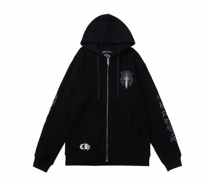 Shadow Crest Zip Hoodie – Black Streetwear Edition