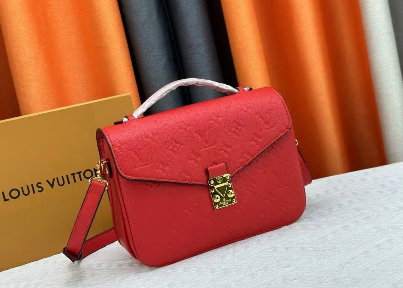 Monogram Leather Crossbody Bag – Elegant Lock Closure Handbag