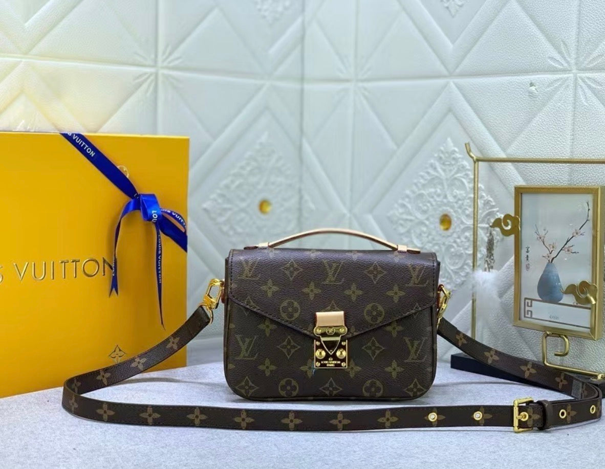 Monogram Leather Crossbody Bag – Elegant Lock Closure Handbag