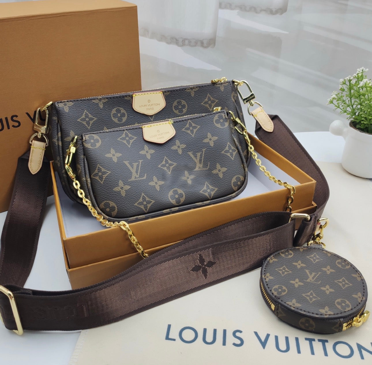 Luxe Monogram Multi-Pouch Crossbody Set