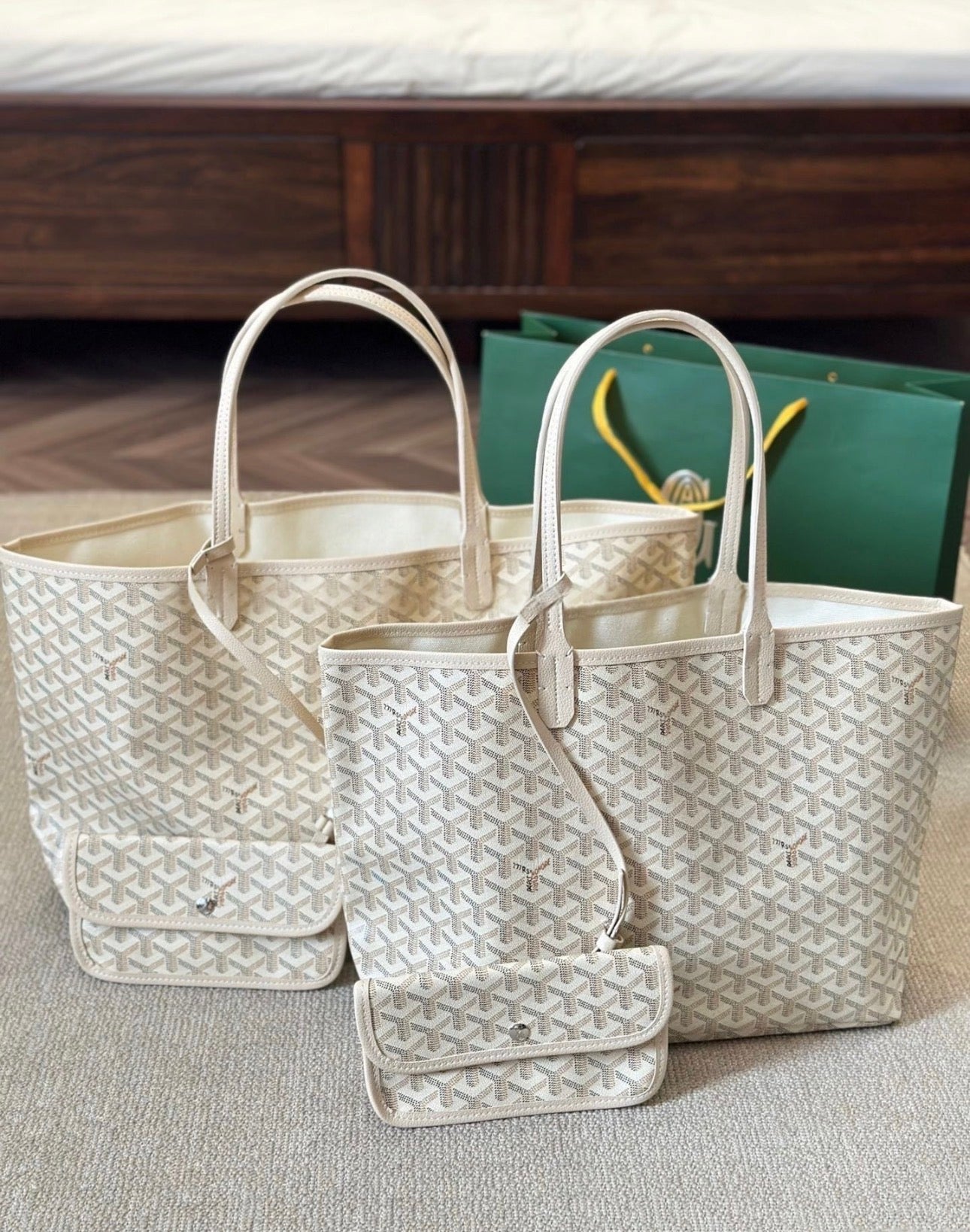 White Monogram Tote Bag Set with Matching Pouches