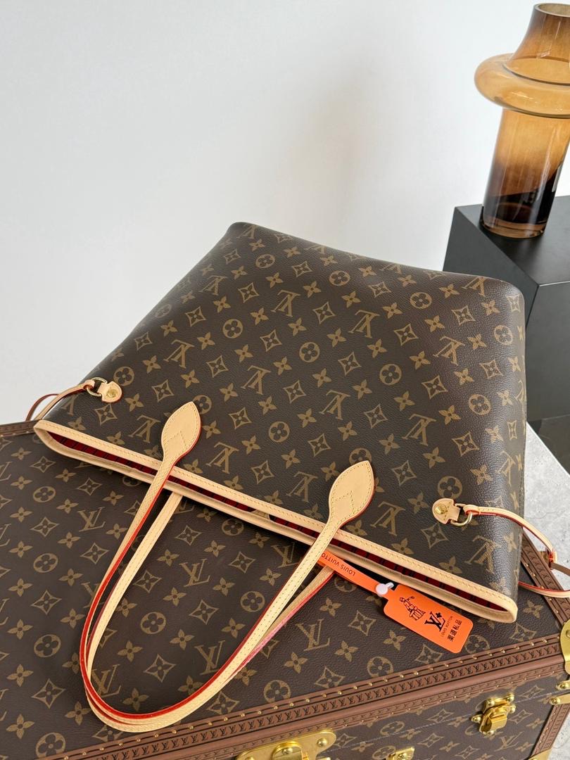 Monogram Canvas Neverfull Style Tote Bag Brown Red Interior Shoulder Handbag